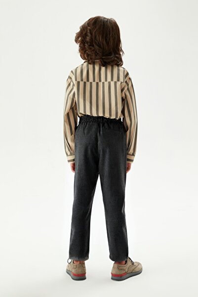 YAKAMEL Çocuk Füme Cepli Beli Lastikli İpli Okul Pantolonu Rahat Mevsimlik