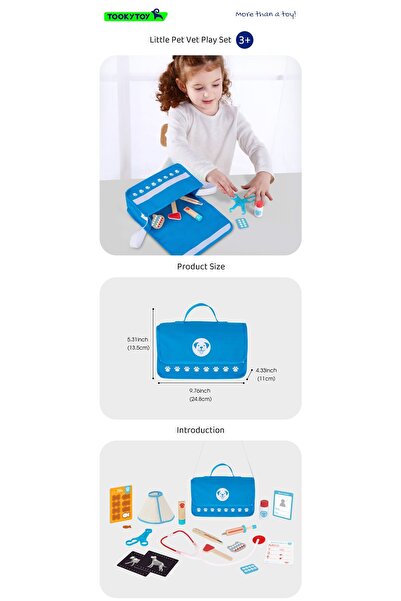 Tooky Toy Premium Ahşap Minik Evcil Hayvan Veterineri Oyun Seti