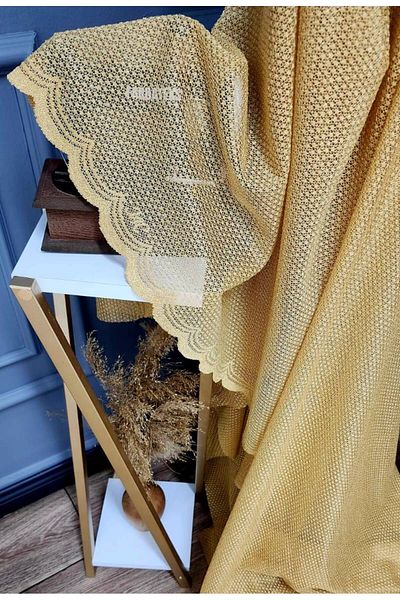 farbateks Yellow Mustard 2 Layer Pleated Knitted Tulle Curtain - Plain Simple Pattern