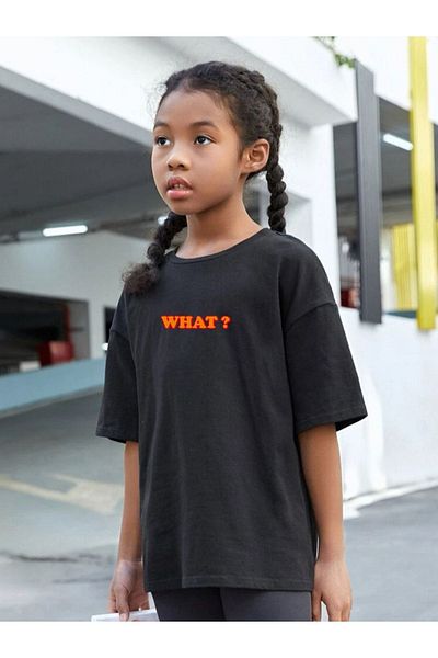 VASK Children's Oversize Unisex What Cotton Crew Neck T-Shirt