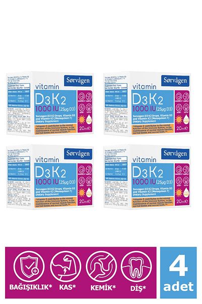 Sorvagen Drops 20 Ml Vitamin D3k2 - 1000 Iu (Vitamin D with Germany Origin) 4 Pieces