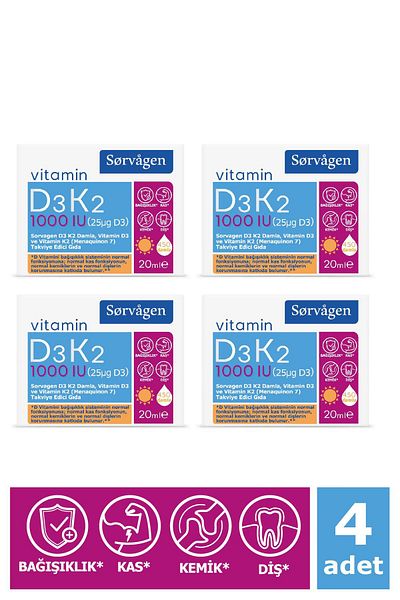 Sorvagen Drops 20 Ml Vitamin D3k2 - 1000 Iu (Vitamin D with Germany Origin) 4 Pieces