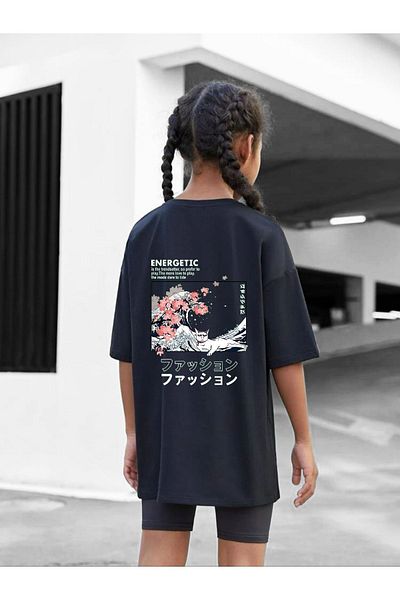 VASK Children's Oversize Unisex Cat Cotton Crew Neck T-Shirt