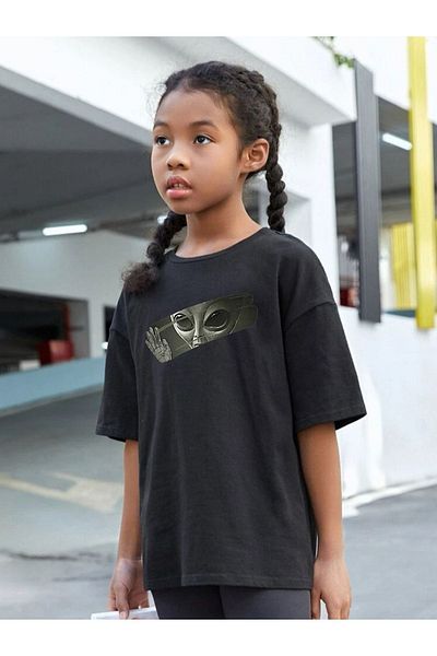 VASK Children's Oversize Unisex Silent Alien Cotton Crew Neck T-Shirt