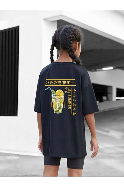 VASK Unisex Kids T-Shirt - Oversize, Cotton, Lemonade Pattern, Crew Neck