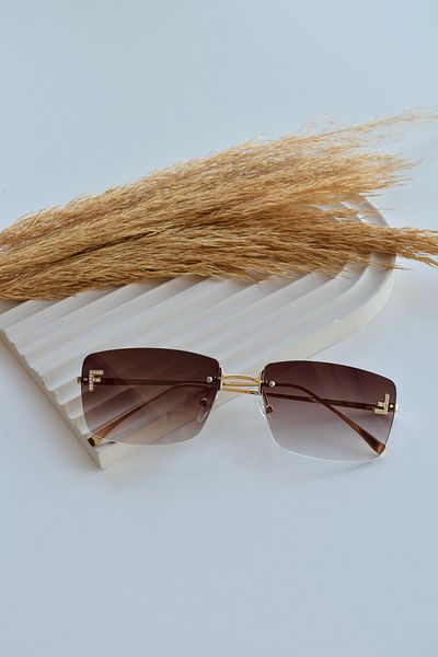 LOOKUP NEW Unisex Women's and Men's - UV400 Protected, Rectangular Letter F, Brown Gold Metal Sunglasses