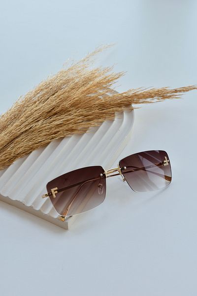 LOOKUP NEW Unisex Women's and Men's - UV400 Protected, Rectangular Letter F, Brown Gold Metal Sunglasses