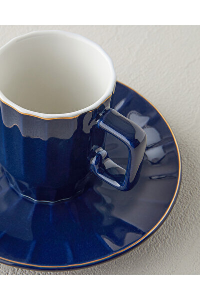 English Home Angely New - 2 Person Bone China Coffee Cup Set 80 ml Dark Blue