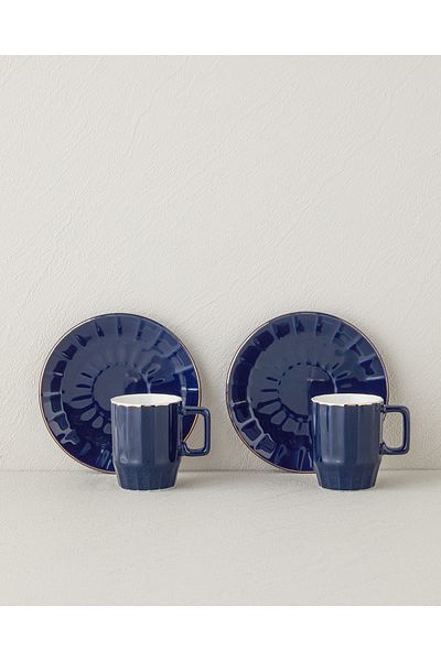 English Home Angely New - 2 Person Bone China Coffee Cup Set 80 ml Dark Blue