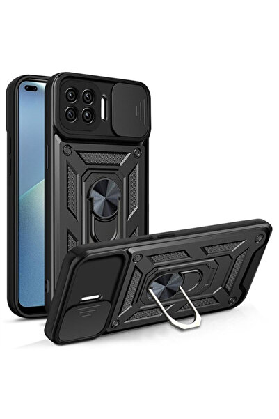 Fibaks Oppo Reno 4 Lite Compatible Case Camera Protected Sliding Ring Armor Military Tank Armor