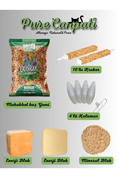 PureCanpati Muhabbet Kuşu Seti (Yem 500 GR,Kraker,Kalamar Kemiği,Enerji Blok,...