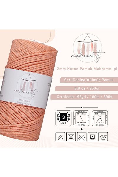 Makromecity Premium Κωτόν Κόσκινο Μακραμέ Σολομός 200 γρ 150 Μετρητές 2mm Βαμβακερή Αλυσίδα Μακραμέ Τσάντα Κόσκινο Σαπούνι