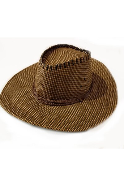 Betülce Yeni Sezon Geniş Model Vizon Renk Hasır Kovboy Şapka