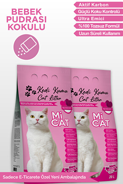 Mİ CAT 2x20 L Bebek Pudra Kokulu Kedi Kumu Koku Hapseden Aktif Karbonlu Süper...