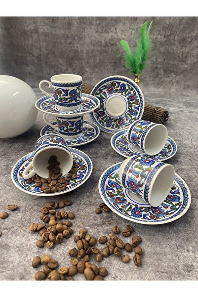 Genel Markalar Porselen Topkapı Çini Desenli 6 Kişilik Türk Kahvesi Fincan Takımı 12 Parça