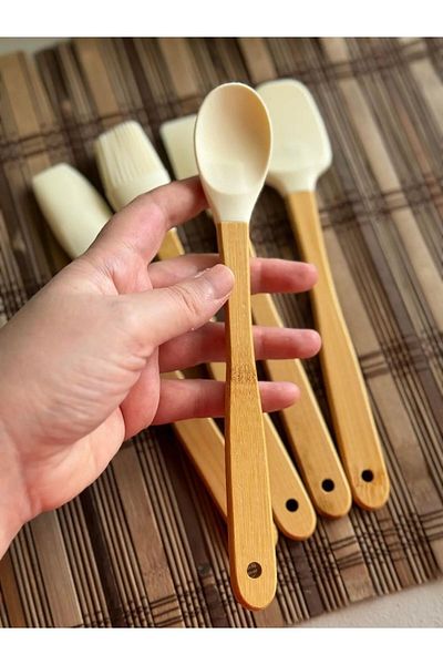 Amentes 5-Piece Mini Bamboo Spatula Set - Cream