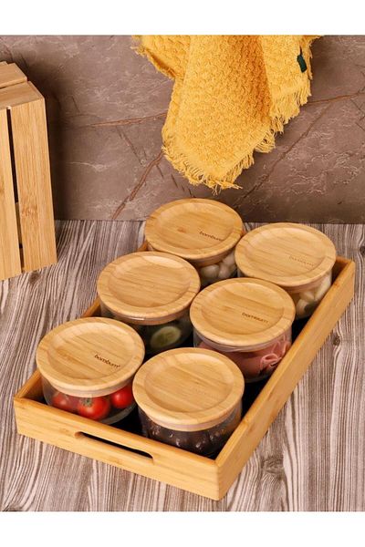 Bambum Duo 300ml 6-Piece Black Tray Bamboo Lid Glass Breakfast