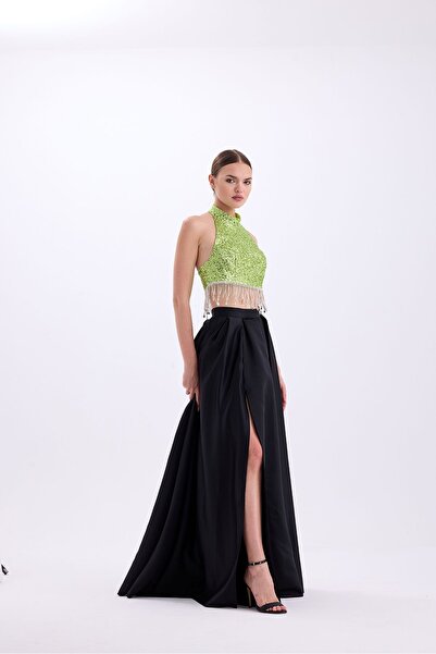 Green Blouse And Black Skirt Set