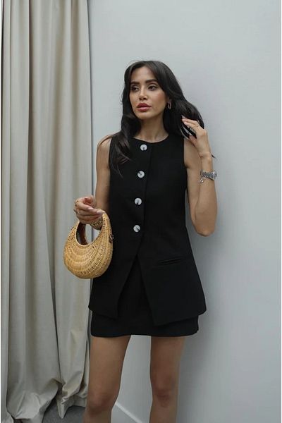 My Blog Set vestă neagră de in și fustă mini