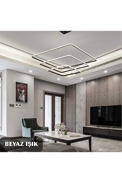 Home Modern 3lü Kare Sarkıt Beyaz Işık Led Avize Oturma Odası,salon