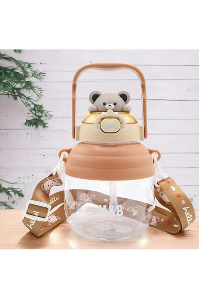 M&B WATER BOTTLE - Animal Figured Water Bottle, Children's Water Bottle with Straw, Neck Hanging Water Bottle for School