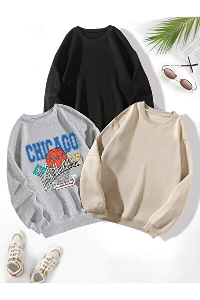 Deocept Φούτερ με λαιμόκοψη 3 χρωμάτων Oversize