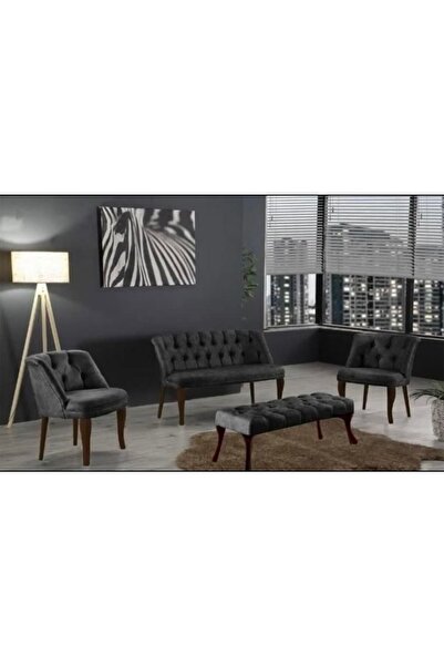 ElizzanMobilya Antrasit Çay Seti Koltuk Berjer Takımı 2+1+1+puf Hediyeli