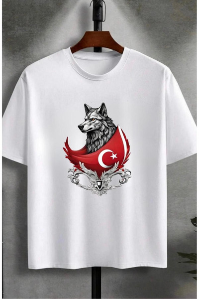 aynewmoda Unisex Design Bozkurt Turkish Printed Oversize Short Sleeve T-Shirt