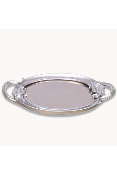 Selim Silver Colored Plumeria Mirrored Tray