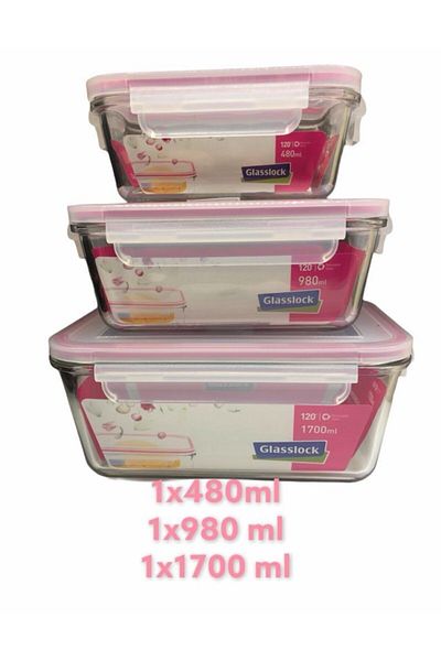 Glasslock 3-Piece Rectangular Glass Storage Container