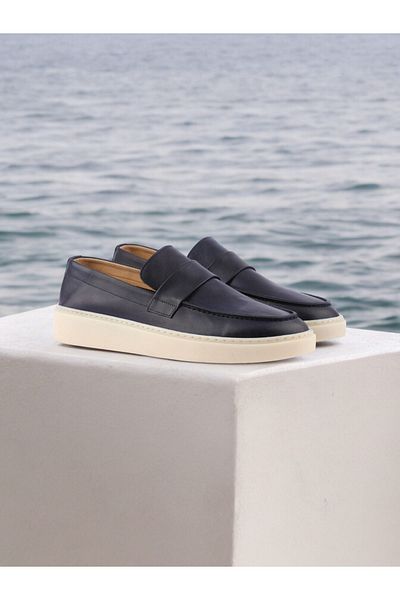 RPXX Navy Blue Genuine Leather Men's Casual Shoes - 222-02
