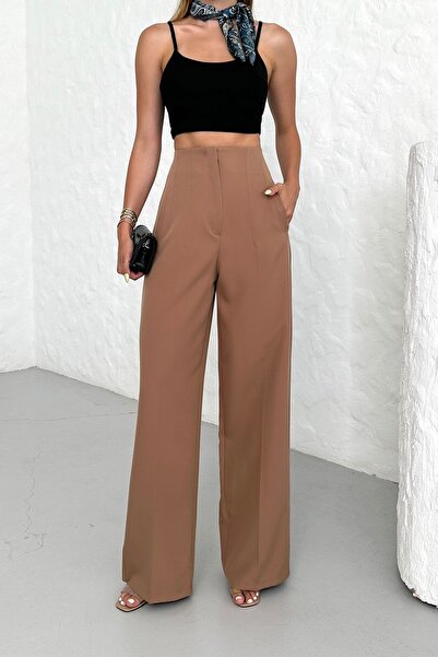 OUZ Fashion Kadın Yüksek Bel Pensli Palazzo Pantolon