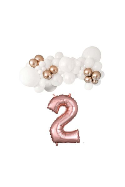 Ata Parti Dünyası Birthday Concept - *chrome-gold* White, 2-34 Inch Rosegold Foil, Set of 30 Balloon Chains