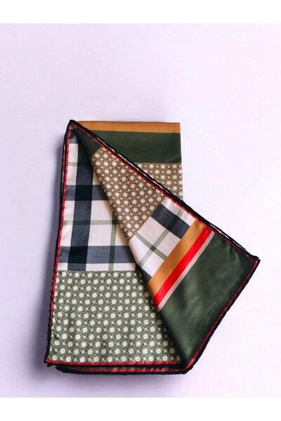 Akel Alfa Twill - Colorful Striped Square Patterned Scarf 95x95