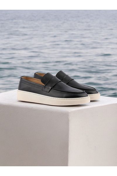RPXX Black Genuine Leather Men's Casual Shoes - 222-01