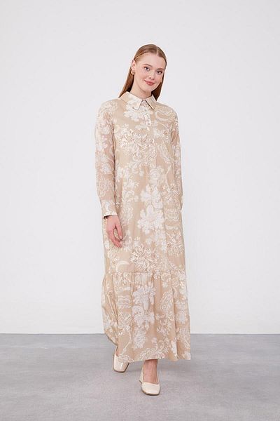 Levidor Beige Flounce Dress - Shirt Collar