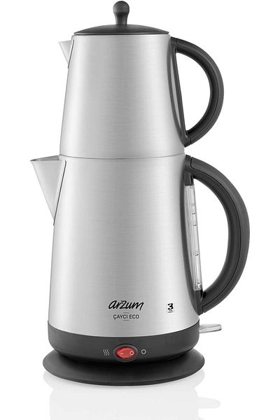 Arzum Electric Kettle 1.7 Liter Eco Turkish Tea Maker Stainless Steel 2200 Watts Silver - AR3072