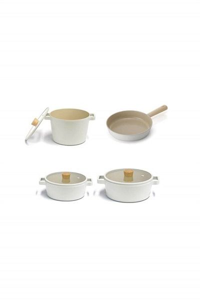 NEOFLAM Fika Aluminum Casting 7-Piece Beige Glass Pot Pan Set with Lid