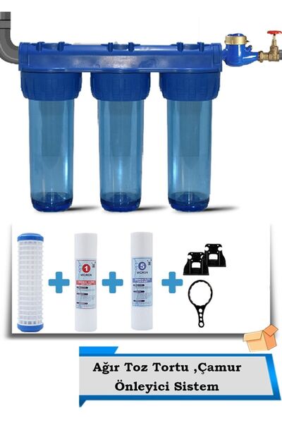 AQUA BELLA Daire Girişi Sayaç Öncesi Ve Sonrası 3 Aşama Su Arıtma Cihazı (ağı...