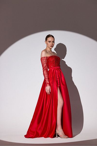 Tangül&Ali'S Moda Evi Embroidered Red Evening Dress