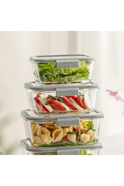 NEOFLAM Fika Glace Glass Storage Container Beige 4 Piece Set