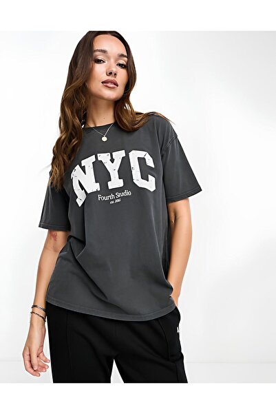 Kübra Tekstil Γυναικείο μπλουζάκι με στάμπα Anthracite 100% βαμβάκι