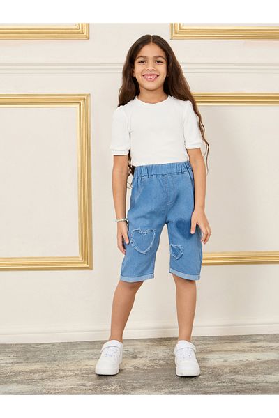 Styli Heart Tassel Texture Denim Short