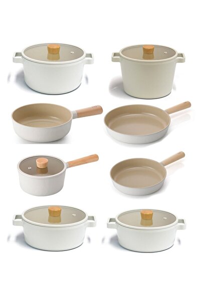 NEOFLAM Fika 13 Parça Cam Kapaklı Seramik Kaplama Döküm Tencere Tava Seti