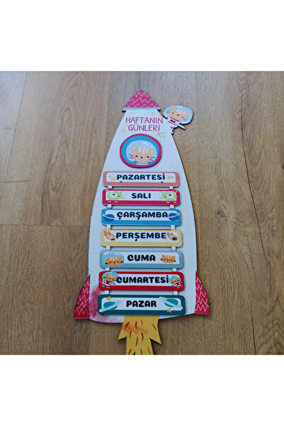 Genel Markalar Okul Öncesı İlkokul Sınıf Panosu Ahşap UV Baskı Uzay Temalı Haftanın Günleri Panosu(23cm x 47cm)