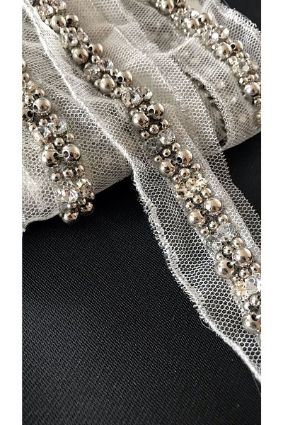 Ozpas 38cm Beaded Jewelled Tulle Ribbon - Decorative