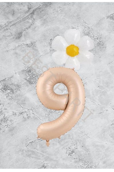 RÖNESANS PARTİ 9 Years Old Sand Beige Number Daisy Foil Balloon Set