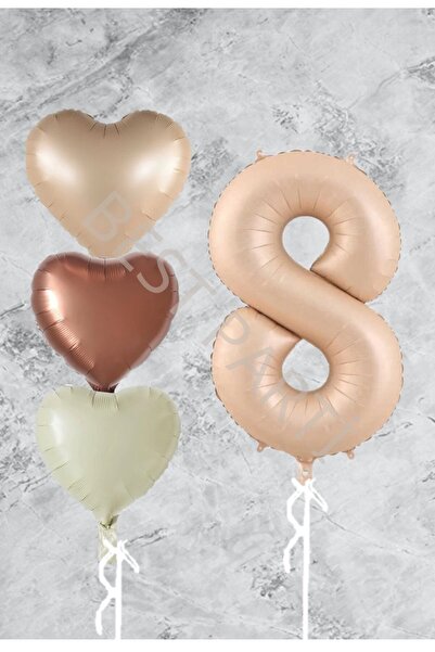BEST PARTİ DOĞUM GÜNÜ PARTİ SÜSLERİ 8 Years Old Sand Beige Foil Balloon Set -...