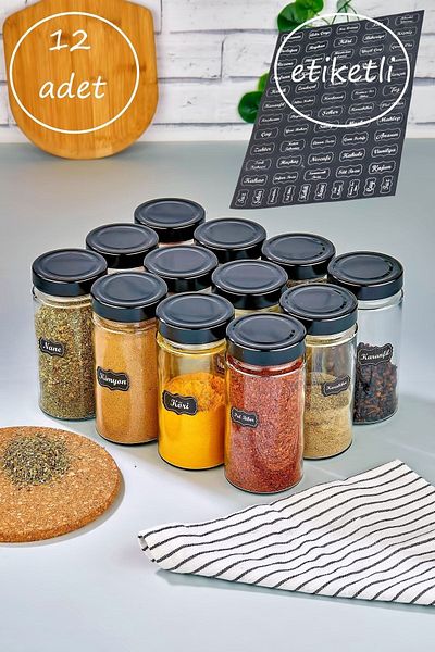 FBZhome 12-Piece Labeled Glass Spice Jar Set 500 Ml Luxury Glass Jar