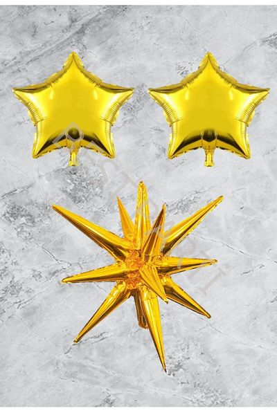 BEST PARTİ DOĞUM GÜNÜ PARTİ SÜSLERİ Gold Star Pole and Foil Balloon Set